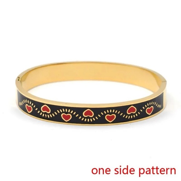 💎New Stainless Steel one Sides Heart Pattern Enamel Painted Bangle, Bracelet - Picture 4 of 8